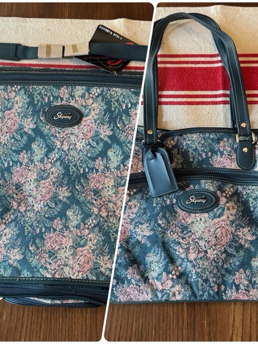 Vintage Floral Tapestry matching garment bag and Travel Tote